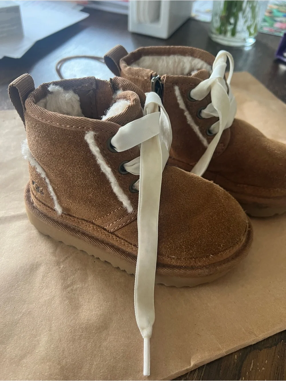 UGG Toddlers' Chestnut Suede Boots with Ivory Laces
